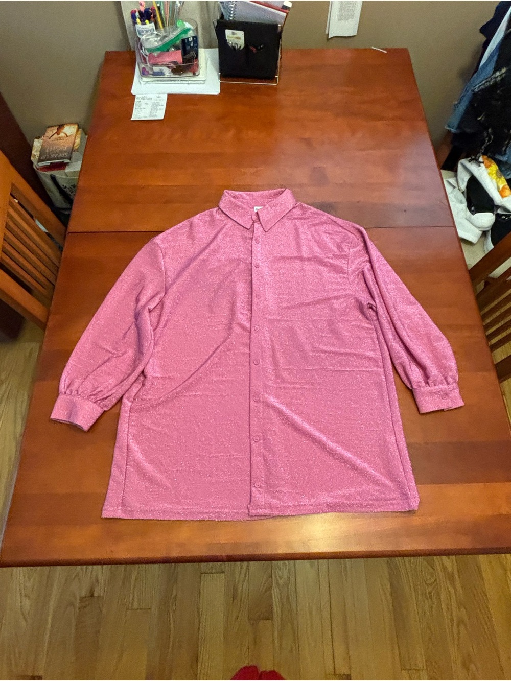 Princess Polly Pink Shimmer / Sparkly Oversized Button-Down Shirt Dress